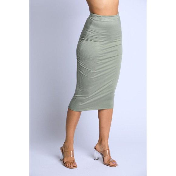 Women's Solid Casual Stretch Bodycon Elastic High Waist Pencil Midi Skirt Cute - Picture 7 of 11